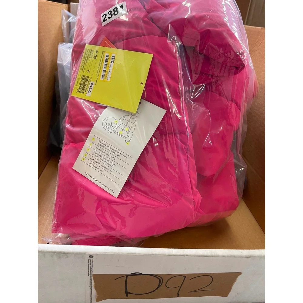 All in Motion Girls Heavyweight Puffer Jacket Pink Hooded Winter Coat Size M 8